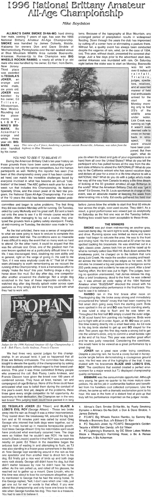 1996 American Brittany Club National Amateur Championship Writeup