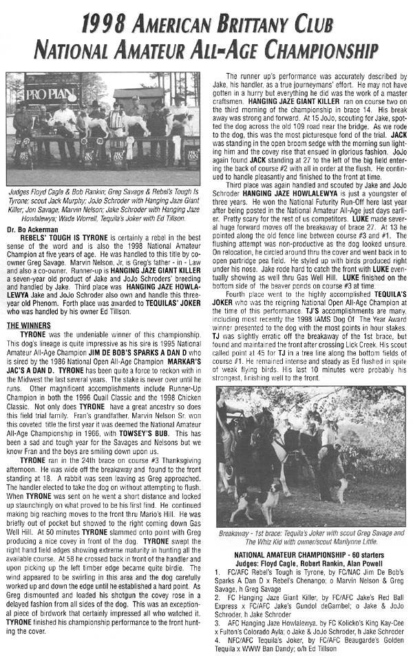 1998 American Brittany Club National Amateur Championship Writeup